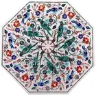 Coffee Table Top Inlaid with Nature Art Octagonal White Marble End Table for Bar