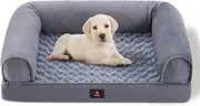 Petzly Dog Bed Orthopedic Pet Bed for Medium Dogs, Memory Foam Neck Support Couch Pet Sofa with Removable Washable Cover, Non-Slip Bottom Medium Dog Couch Bed, Grey
