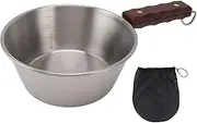 Portable Camping Skillet, 304 Stainless Steel Camping Pot with 2000ML Large Capacity, Wood Handle Camping Frying Pan for Outdoor Cooking, Camping, Hiking, Picnic, Carrying Bag