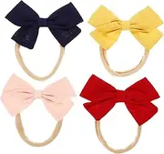 Healvian 4pcs Girl Bow Headbands Soft Hair Accessories for Newborns and Lightweight Elastic Bands for Comfortable Fit Hair Decor
