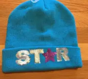 Justice Girl's Aqua STAR Sequin Toboggan One Size NWT