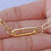18k Gold Natural Diamond Oval Charms Holder Push Lock, Pendant Enhancer Lock