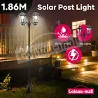 Solar Garden Post Light Outdoor Yard Pathway Street Patio Pillar 2 Lantern Lamp