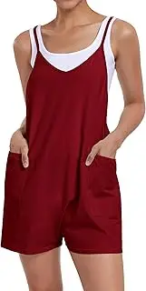 [Gosunny] Women's Summer Dungarees V-Neck Rompers Spaghetti Straps Casual Casual Bib Shorts with Pockets, Burgundy red, Medium