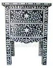 Handmade Bedside Wood Bone Inlay work Floral Two Drawer Bedside Table Black
