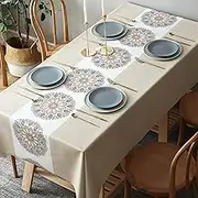 Taoluwin Rectangle Tablecloth, PVC Table Cover, Waterproof & Oilproof Table Cloth for Dining, Kitchen, Parties, Machine Washable, 140 * 180cm (White Lotus)