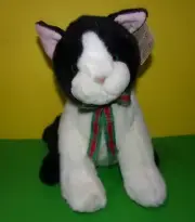Russ Berrie Christmas Tuxedo Cat Black White Plush Kitty Stuffed Animal w/ Tag