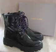 FRANCO SARTO Robbie Leather Side Zip Lace Up Combat Boots Shoes US 9 M EU 39 NWB