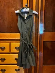 NWT Banana Republic Sleeveless Belted Button Front Shirt Dress Army Green Sz 12P