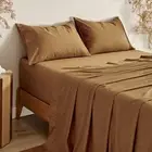 Serene 400TC Bamboo Cotton Blend Sateen Flat Sheet Fitted Sheet Set Rust Double