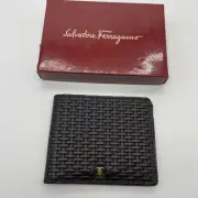 New Unused Salvatore Ferragamo Wallet Bifold Black Leather Unisex Box Italy
