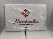 Monticello No Iron Percale Twin Flat Sheet 50/50 White NEW Made In USA
