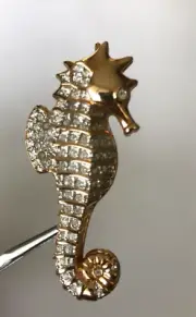 Swarovski Seahorse Crystal Pin Brooch Gold Plated New Old Stock