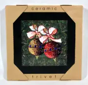 HOME & GARDEN CHRISTMAS ORNAMENTS CERAMIC & WOOD TRIVET 8" SQUARE NEW IN BOX