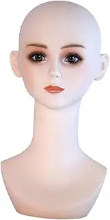 Perfk Female Mannequin Head Manikin Head Stable with Shoulders Elegant Wig Display Model with Makeup for Cap Jewelry Pendant Chain