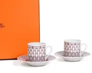 Hermes H Deco Rouge Red Pair of Demitasse Coffee Cups & Saucers 90ml 41017 NIB