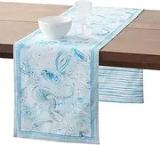 Maison d' Hermine Table Runners 100% Combed Cotton Premium Tablerunner, Decorative Table Runner, Buffet Parties & Camping, (Double Layer) 14.50"x72" Paisley Blues