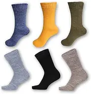 [Louluu] Women Lambswool Crew Socks, 80% Wool, 6 Pairs Multicolour Pack, Turkish Made, One Size (4-6.5), Red, One size