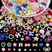 1200Pcs 3D Multi Shapes Nail Charms and Flatback Pearls, Set 6-Colorful&White
