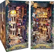 Roroom DIY Book Nook Kit, DIY Dollhouse Bookshelf Insert Decor Alley,3D Wooden Puzzle with LED Book Nook Wood Bookend Model Building (SQ-16)