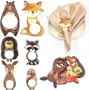12 Pcs Woodland Animals Wood Napkin Rings Baby Shower Decorations Set of 6 Wood Animal Napkin Rings Cute Table Decor for Woodland Safari Jungle Themed Baby Shower Supplies Holiday Parties