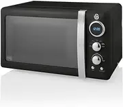 Swan SM22030LBN Retro LED Digital Microwave with Glass Turntable, 5 Power levels & Defrost Setting, 20L, 800W, Black