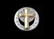1-1/4" Engraved Border Cross Concho - Antiqued Silver & Gold Plate - Screwback