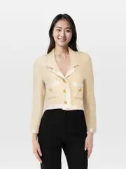 Ecru Tweed Button Down Cropped Jacket