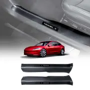 Tesla Model 3 Highland 2023-2025 Carbon Fiber Style Front Door Entry Sill Plate Protector Car Threshold Scuff Trim Covers Guards Accessories