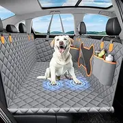 XL Dog Car Seat Cover for Back Seat,Hard Bottom Backseat Extender,45% Larger Space Dog Bed, 100% Waterproof Pet Seat Protector with Mesh Window, 3 Loading Boards, Car Hammock for Small Truck SUV
