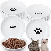 Irenare 10 Pcs Ceramic Cat Bowls for Food Feeding Cute Cat Dishes Shallow Cat Plates for Kittens Small Animals Whisker Fatigue Relief Wet Food Indoor Cats, 6 Inch (Simple Pattern)