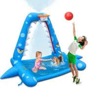 Sprinkler for Kids Outdoor Play, Giant Inflatable Shark Water Toys Splash Pad wi