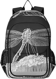 [AIXIWAWA] Dragonfly Mushroom Kid's Travel Backpacks for Boys Girls，Large Capacity Student School Bag with Breathable Mesh Reflective Strip for Age 6 Above, Multicolor