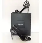 SAiNT LAURENT Black And Silver Glitter Leopard Sandals NIB Size 38 1/2