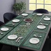 Handicraft Bazarr Dining Table Mats Set 6 Pcs Placemat & 1 PC Table Runner Brocade Silk Luxurious Dining Mats & Runner Combo Authenthic Table Placemats Runner