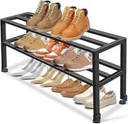 [MISSLO] Heavy Duty 2-Tier Shoe Rack Small, Fits 8 to 12 Pairs of Shoes, Stackable Metal Shoe Shelf Storage Organizer for Closet, Hallway, Bedroom, Outdoor (Black)
