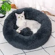 Calming Dog Bed & Cat Bed, Anti-Anxiety Donut Dog Cuddler Bed, Warming Cozy Soft Dog Round Bed, Fluffy Faux Fur Plush Dog Cat Cushion Bed for Small Medium Dogs and Cats (Gray)
