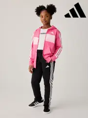 adidas Pink Essentials Tiberio 3-Stripes Zip Hoodie and Jogger Set Kids (E66845) | $115