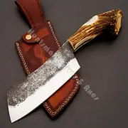 Custom Made Hand Forged C Steel Full Tang CLEAVER with Stag Horn Handle