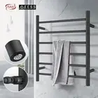 Black Electric Heated Towel Rail Rack Holder Warmer Aluminum 6 Round Bars Dryer