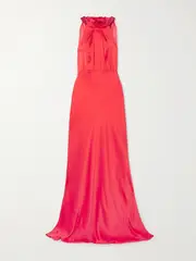 [Saloni] Saloni - Michelle Ruffled Hammered Silk-satin Maxi Dress - UK 14 UK 14 Red