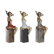 Decorative Figure Dkd Home Decor 16 x 12 x 37 Cm Lady Red Grey Blue 3 Units