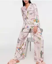 L New Peter Alexander Western Floral Satin Top Pants PJ Set Women’s RRP$139 BNWT