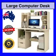 Large Computer Desk Workstation Home Study Shelves Cabinet Table - White Oak AU