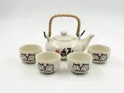 Chinese Kung Fu Tea Set, Ceramic Lucky Cat, Plum Blossom, Teapot, Teacups