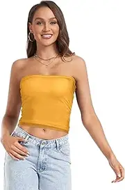 [ODAWA] Wheat Women Tube Tops Off Shoulder Backless Bandeau Tank Non Padded Bandeau Tube Bra for Women, Small