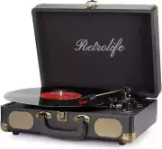 Retro Suitcase Vinyl Record Player Wireless Turntable Bluetooth 3-Speed Portable