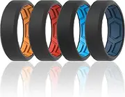 [ThunderFit] Men Breathable Air Grooves Silicone Wedding Ring Wedding Bands - 7 Rings / 4 Rings / 1 Ring