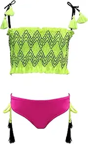 [TAIYO] Girls Bikini Set Rope Hanging Two Piece Neon Kids Bikini Quick Dry Italian Fabric
