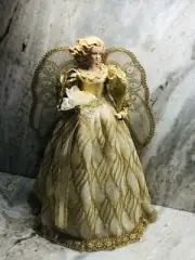 Christmas Angel Tree Topper: Gold/Glitter. 14 Inches High.